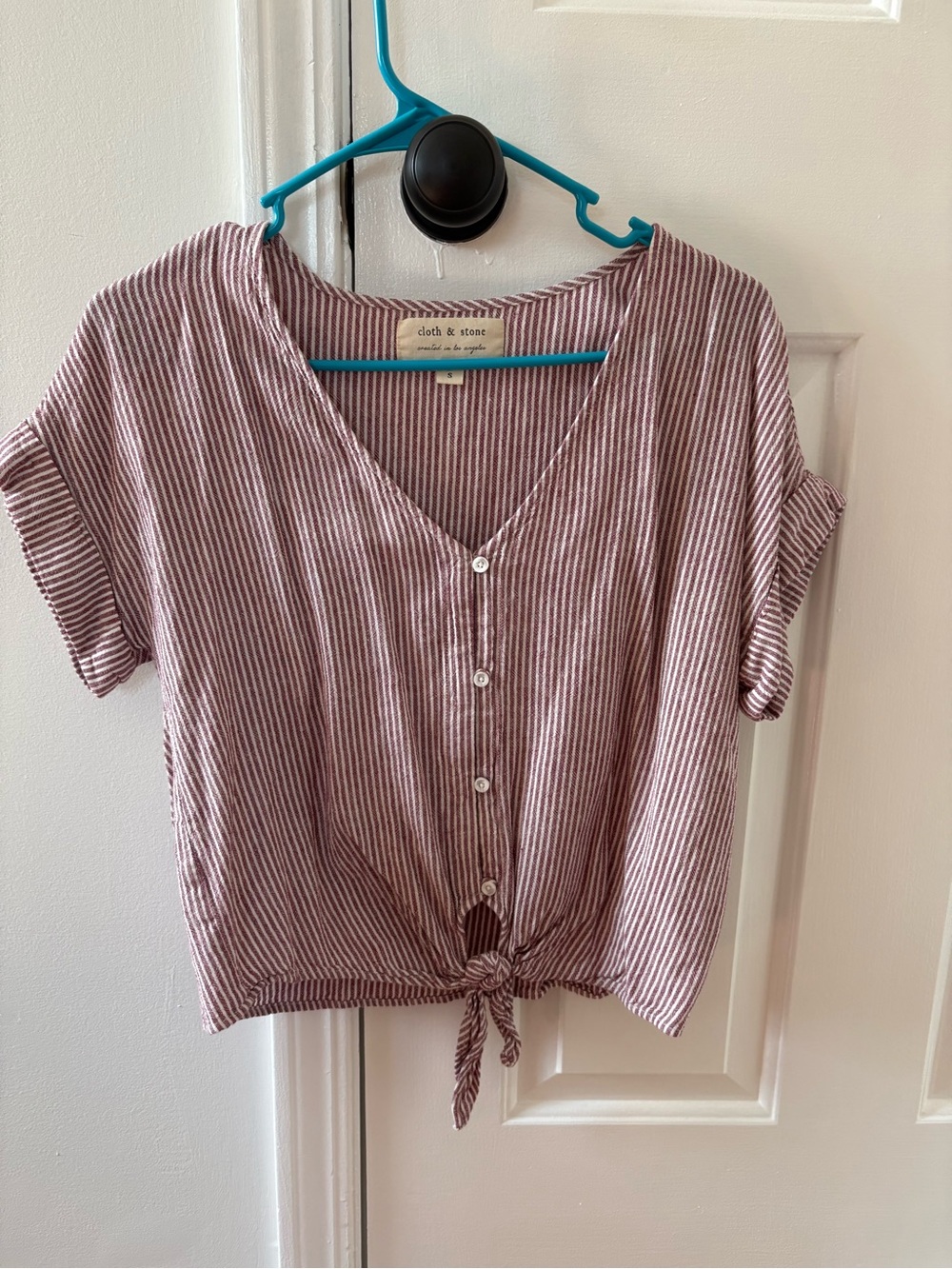 cloth & stone Mauve-White Stripe Tie-Front Button Top